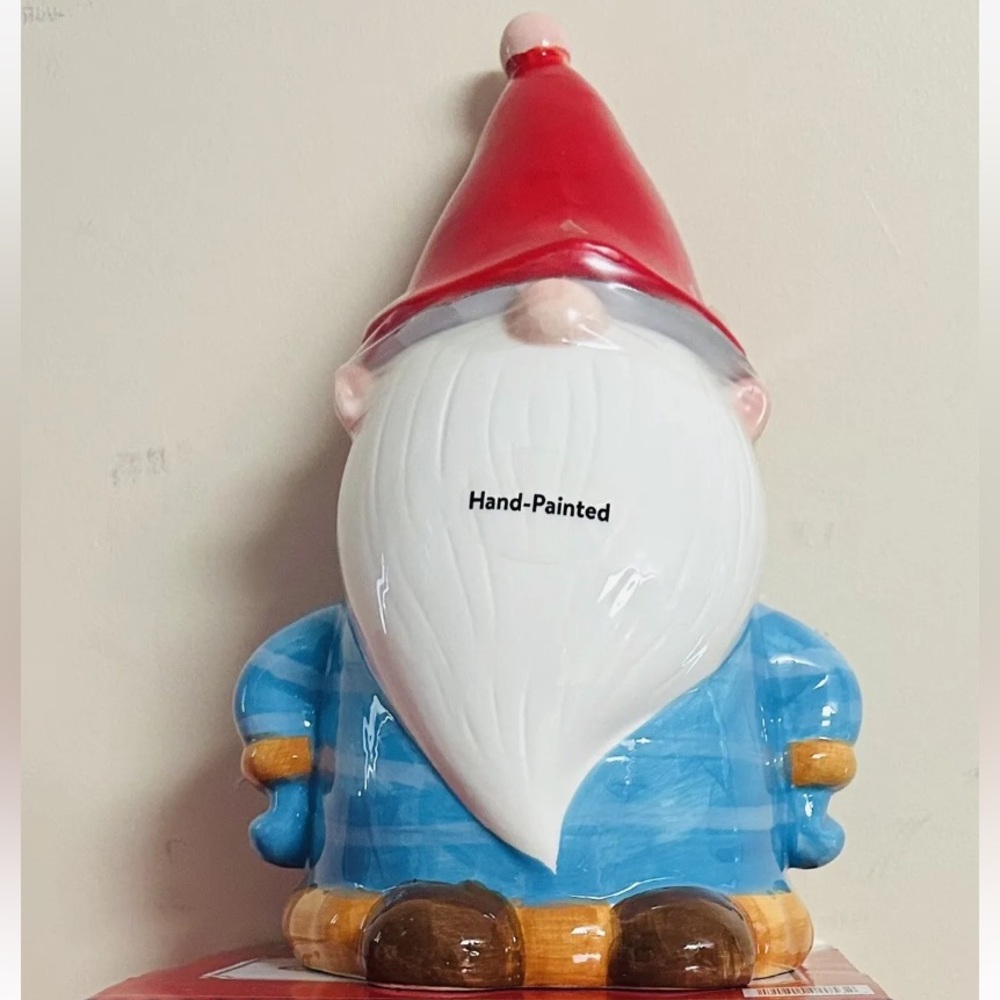 Holiday Time Christmas Garden Gnome Porcelin Cookie Jar new